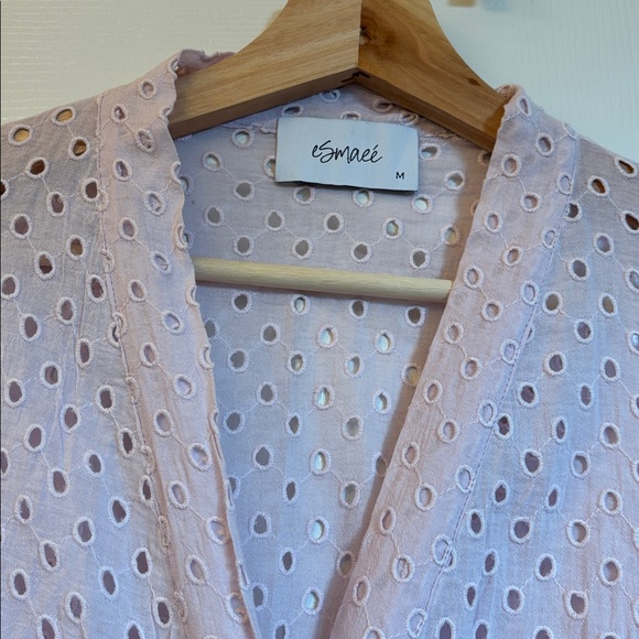 eSmaee Light Pink Eyelet Tie-Front Cotton Blouse - Picture 2 of 3